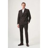 İmza Kahverengi Kırlangıç Yaka Çizgili Kruvaze 6 Drop Slim Fit Tam Astar Esnek Takım Elbise 1001260286 - 50