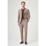 İmza Kahverengi Mono Yaka 6 Drop Slim Fit Beli Lastikli Takım Elbise 1001260194 - Sütlü Kahverengi - 52