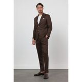 İmza Kahverengi Mono Yaka Keten 6 Drop Slim Fit Yarım Astar %100 Keten Takım Elbise 1001260164 - 54