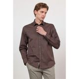 İmza Kahverengi Sert Yaka Uzun Kol Cepsiz Slim Fit Pamuklu Gömlek 1004260213 - XL