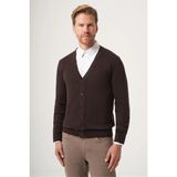 İmza Kahverengi V Yaka Uzun Kol Örme Comfort Fit Pamuklu Hırka Triko 1012265016 - XL