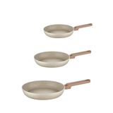 İmza Karizma 3 lü Tava Seti Ezme Tava Set Silikon Sap 24/26/28cm Vizon