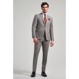 İmza Kendinden Desenli Bez Ayağı Mono Yaka Tam Astar Esnek 6 Drop Slim Fit Takım Elbise 1001250168 - Açık Bej