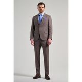 İmza Kendinden Desenli Bez Ayağı Mono Yaka Tam Astar Esnek 6 Drop Slim Fit Takım Elbise 1001250168 - Kahverengi - 58