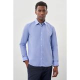İmza Klasik Yaka Uzun Kol Cepsiz Slim Fit Basic Pamuklu Gömlek 1004255008 - Acık Mavi