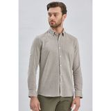 İmza Koyu Kahverengi Kısalabilir Kollu Armürlü Biritli Yaka Pamuklu Casual Slim Fit Dar Kesim Gömlek 1004240202