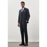 İmza Koyu Lacivert Bez Ayağı Kılıç Yaka Tam Astar Yelekli 6 Drop Slim Fit Takım Elbise 1001245177 - 52