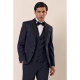 İmza Koyu Lacivert Desenli Yelekli 6 Drop Slim Fit Smokin Damatlık Takım 1001230204 - 46