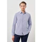 İmza Koyu Lacivert Uzun Kol Armürlü Sert Yaka Cepsiz Pamuklu Classic Slim Fit Gömlek 1004245226
