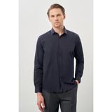 İmza Koyu Lacivert Uzun Kol Düz Yarım İtalyan Yaka Cepsiz Pamuklu Classic Slim Fit Gömlek 1004245268 - XS