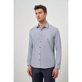 İmza Koyu Lacivert Uzun Kol Kendinden Armürlü Cepsiz Pamuklu Classic Slim Fit Gömlek 1004245161