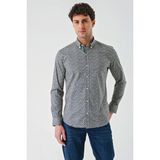İmza Koyu Lacivert Uzun Kollu Baskılı Cepsiz Biyeli Pamuklu Likralı Slim Fit Gömlek 1004240141