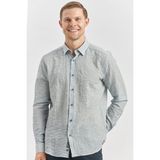 İmza Koyu Lacivert Uzun Kollu Baskılı Gofreli Cepsiz Pamuklu Likralı Klasik Slim Fit Gömlek 1004240102 - XL