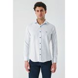 İmza Koyu Lacivert Uzun Kollu Desenli Armürlü Cepsiz Pamuklu Klasik Slim Fit Dar Kesim Gömlek 1004240189