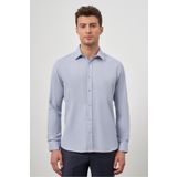 İmza Koyu Mavi Uzun Kol Kendinden Armürlü Cepsiz Pamuklu Classic Slim Fit Gömlek 1004245161