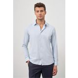 İmza Koyu Mavi Uzun Kol Kendinden Desenli Armürlü 032 Sert Yaka Classic Slim Fit Gömlek 1004245151