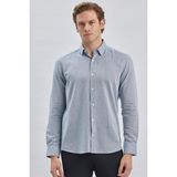 İmza Koyu Mavi Uzun Kol Kendinden Desenli Armürlü Yarım İtalyan Yaka Classic Slim Fit Gömlek 1004240250