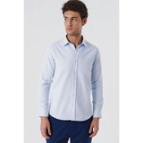 İmza Koyu Mavi Uzun Kollu Armürlü Cepsiz Pamuklu Likralı Slim Fit Dar Kesim Gömlek 1004240193