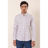 İmza Koyu Mavi Uzun Kollu Baskılı Cepsiz Pamuklu Likralı Casual Slim Fit Dar Kesim Gömlek 1004230136