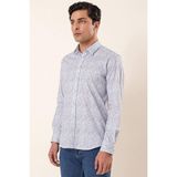 İmza Koyu Mavi Uzun Kollu Baskılı Sert Yaka Cepsiz Pamuklu Likralı Casual Slim Fit Gömlek 1004230135