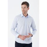 İmza Koyu Mavi Uzun Kollu Bez Ayağı Sert Yaka Cepsiz Pamuklu Basic Slim Fit Dar Kesim Gömlek 1004235357