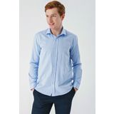 İmza Koyu Mavi Uzun Kollu Oxford Cepsiz Pamuklu Klasik Slim Fit Dar Kesim Gömlek 1004240235