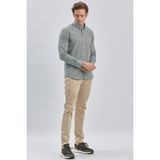 İmza Koyu Yeşil Uzun Kollu Baskılı Biritli Yaka Cepsiz Pamuklu Klasik Slim Fit Gömlek 1004240215