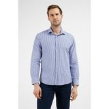 İmza Lacivert - Beyaz Çizgili Desen Italyan Yaka Uzun Kol Cepsiz Slim Fit Pamuklu Gömlek 1004255217 - XL