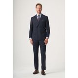 İmza Lacivert-Gri Kırlangıç Yaka Çizgili Kruvaze 6 Drop Slim Fit Tam Astar Esnek Takım Elbise 1001260284 - Lacivert - Gri - 56