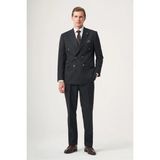 İmza Lacivert-Gri Kırlangıç Yaka Çizgili Kruvaze 6 Drop Slim Fit Tam Astar Esnek Takım Elbise 1001260286 - Lacivert - Gri - 50
