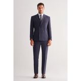 İmza Lacivert Kırlangıç Yaka Çizgili Kruvaze 6 Drop Slim Fit Tam Astar Esnek Takım Elbise 1001255155 - 52