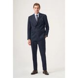 İmza Lacivert-Mavi Kırlangıç Yaka Çizgili Kruvaze 6 Drop Slim Fit Tam Astar Esnek Takım Elbise 1001260286 - Lacivert - Mavi - 54