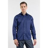 İmza Lacivert Saten Italyan Yaka Uzun Kol Cepsiz Slim Fit %100 Pamuk Gömlek 1004255231 - XL