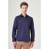 İmza Lacivert Sert Yaka Uzun Kol Cepsiz Saten Slim Fit %100 Pamuk Gömlek 1004260424 - 2XL