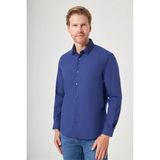 İmza Lacivert Sert Yaka Uzun Kol Cepsiz Slim Fit Pamuklu Gömlek 1004260181 - XL