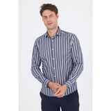 İmza Lacivert Uzun Kol Yarım İtalyan Yaka Cepsiz Easy To Iron Slim Fit Esnek Gömlek 1004250228 - XL