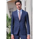 İmza Mavi Dokulu Sert Yaka Uzun Kol Cepsiz Slim Fit Pamuklu Gömlek 1004255283 - XL