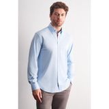 İmza Mavi Düğmeli Yaka Örme Uzun Kol Performans Ürün Slim Fit Esnek Gömlek 1004255270