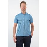 İmza Mavi Italyan Yaka Kısa Kol Cepsiz Slim Fit Pamuklu Gömlek 1004260158 - Koyu Mavi - 2XL