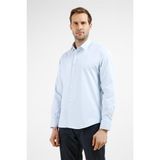 İmza Mavi Kendinden Desenli Sert Yaka Uzun Kol Cepsiz Slim Fit Pamuklu Gömlek 1004255229 - 2XL