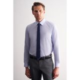 İmza Mavi Klasik Yaka Uzun Kol Cepsiz Slim Fit Basic Pamuklu Gömlek 1004255008