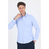 İmza Mavi Kol Düz Bez Ayağı Sert Yaka Cepsiz Pamuklu Classic Slim Fit Gömlek 1004250211 - Koyu Mavi