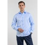 İmza Mavi Saten Italyan Yaka Uzun Kol Cepsiz Slim Fit %100 Pamuk Gömlek 1004255231 - 2XL