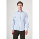 İmza Mavi Sert Yaka Uzun Kol Cepsiz Saten Slim Fit %100 Pamuk Gömlek 1004260424 - 2XL - Koyu Mavi