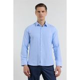 İmza Mavi Sert Yaka Uzun Kol Cepsiz Slim Fit Pamuklu Gömlek 1004255284 - 3XL