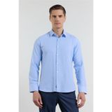 İmza Mavi Sert Yaka Uzun Kol Cepsiz Slim Fit Pamuklu Gömlek 1004255284