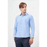 İmza Mavi Uzun Kol Düz Bez Ayağı Sert Yaka Cepsiz Pamuklu Classic Slim Fit Gömlek 1004245267 - 2XL