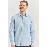 İmza Mavi Uzun Kol Kendinden Desenli Armürlü 032 Sert Yaka Casual Slim Fit Gömlek 1004240249 - Koyu Mavi