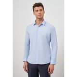 İmza Mavi Uzun Kol Kendinden Desenli Armürlü 032 Sert Yaka Classic Slim Fit Gömlek 1004245151 - XL