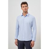 İmza Mavi Uzun Kol Kendinden Desenli Armürlü 032 Sert Yaka Classic Slim Fit Gömlek 1004245151